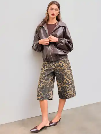 Kunstlederkragen Einfarbig Tasche Oversized Bikerjacke