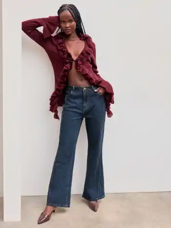 High Stretch Denim High Rise Solid Flared Jeans
