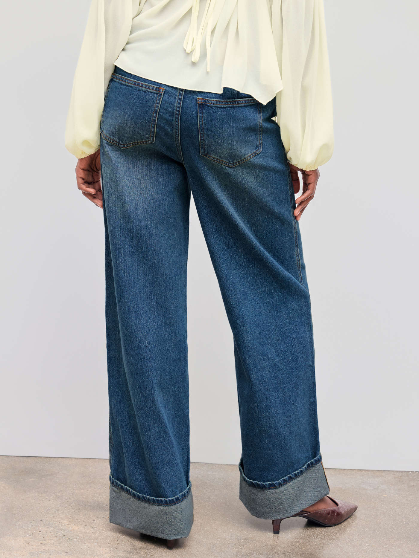 Cider Denim Mid Rise Solid Roll Hem Straight Leg Jeans