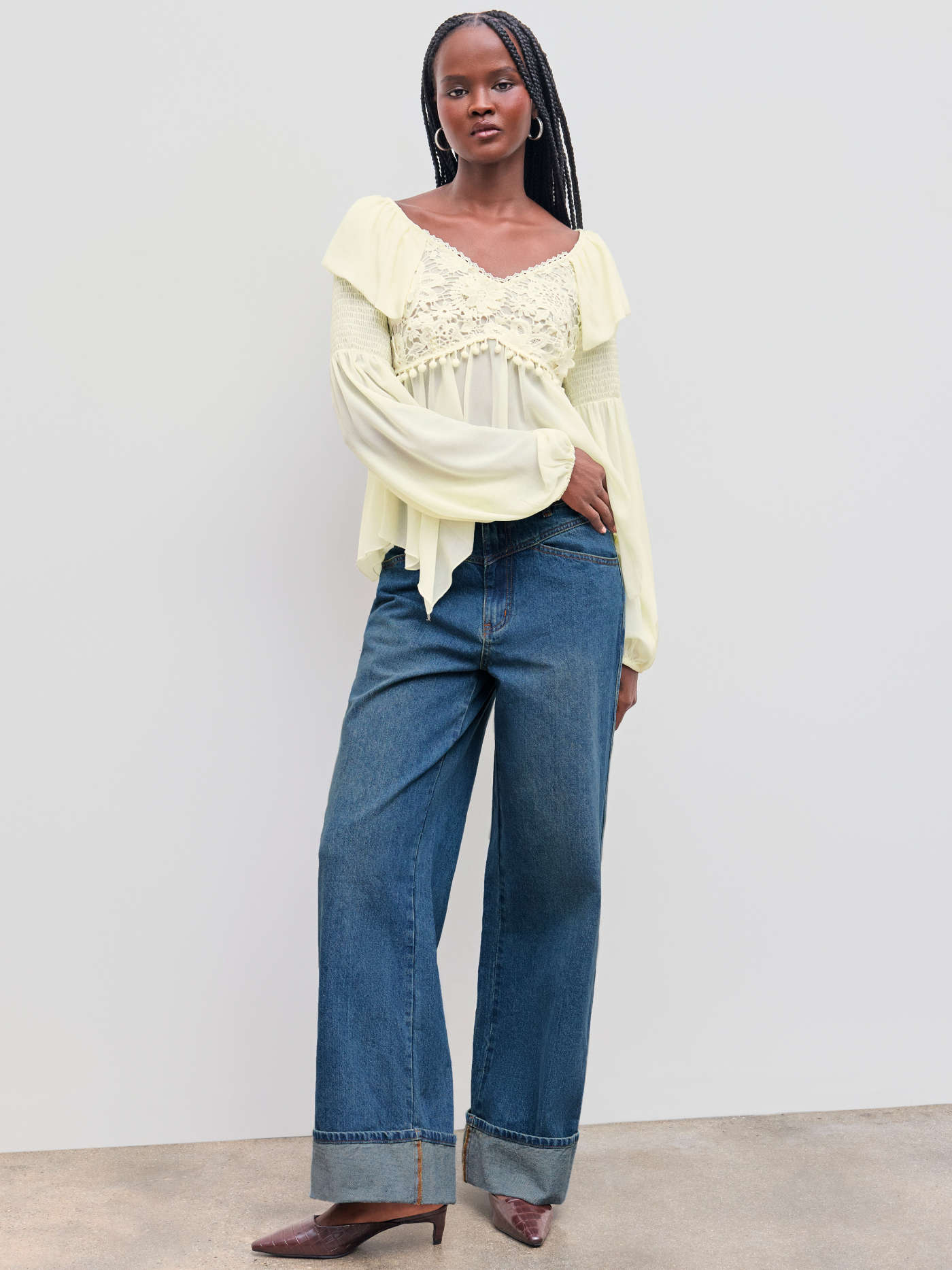 Cider Denim Mid Rise Solid Roll Hem Straight Leg Jeans