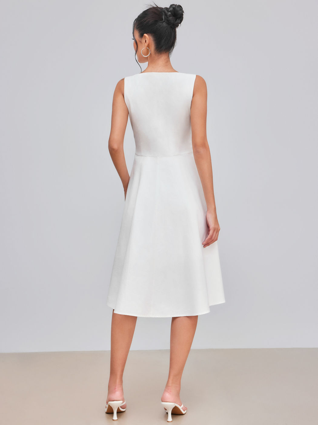 100% Cotton Boat Neck Solid Ruffle Midi Dress