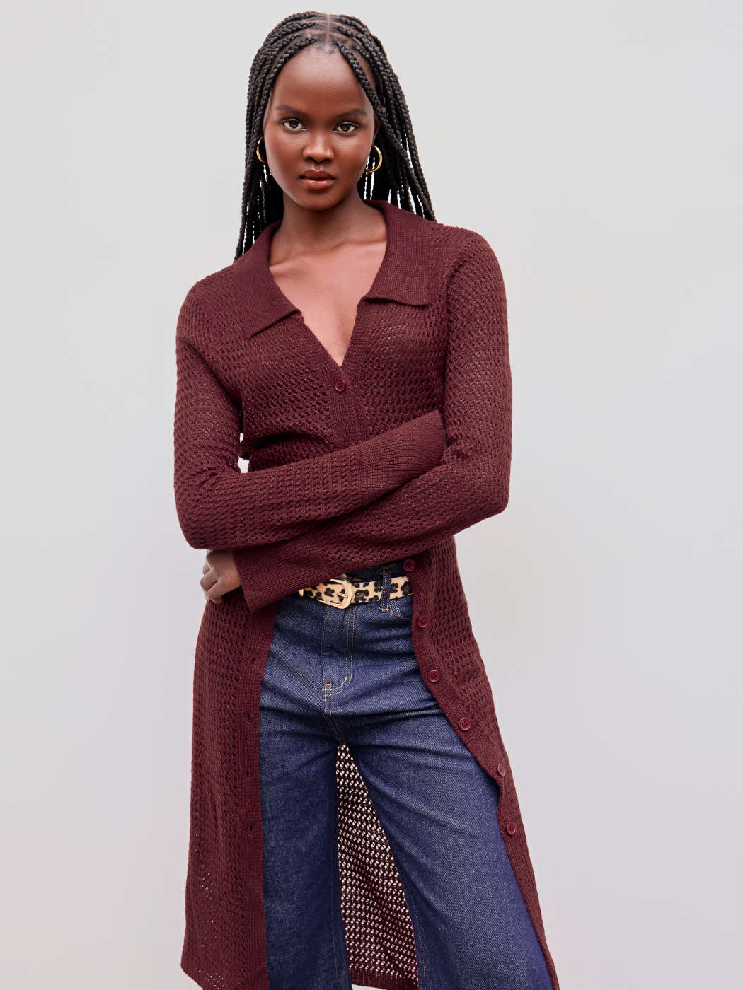 Cardigan Largo Outfit Con Sueter De Botones Tejido De Punto