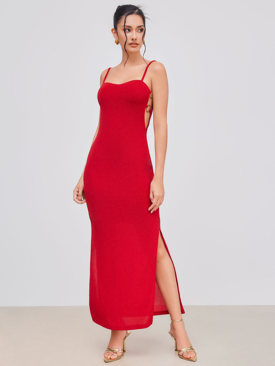 Scoop Neckline Solid Cut Out Split Maxi Dress