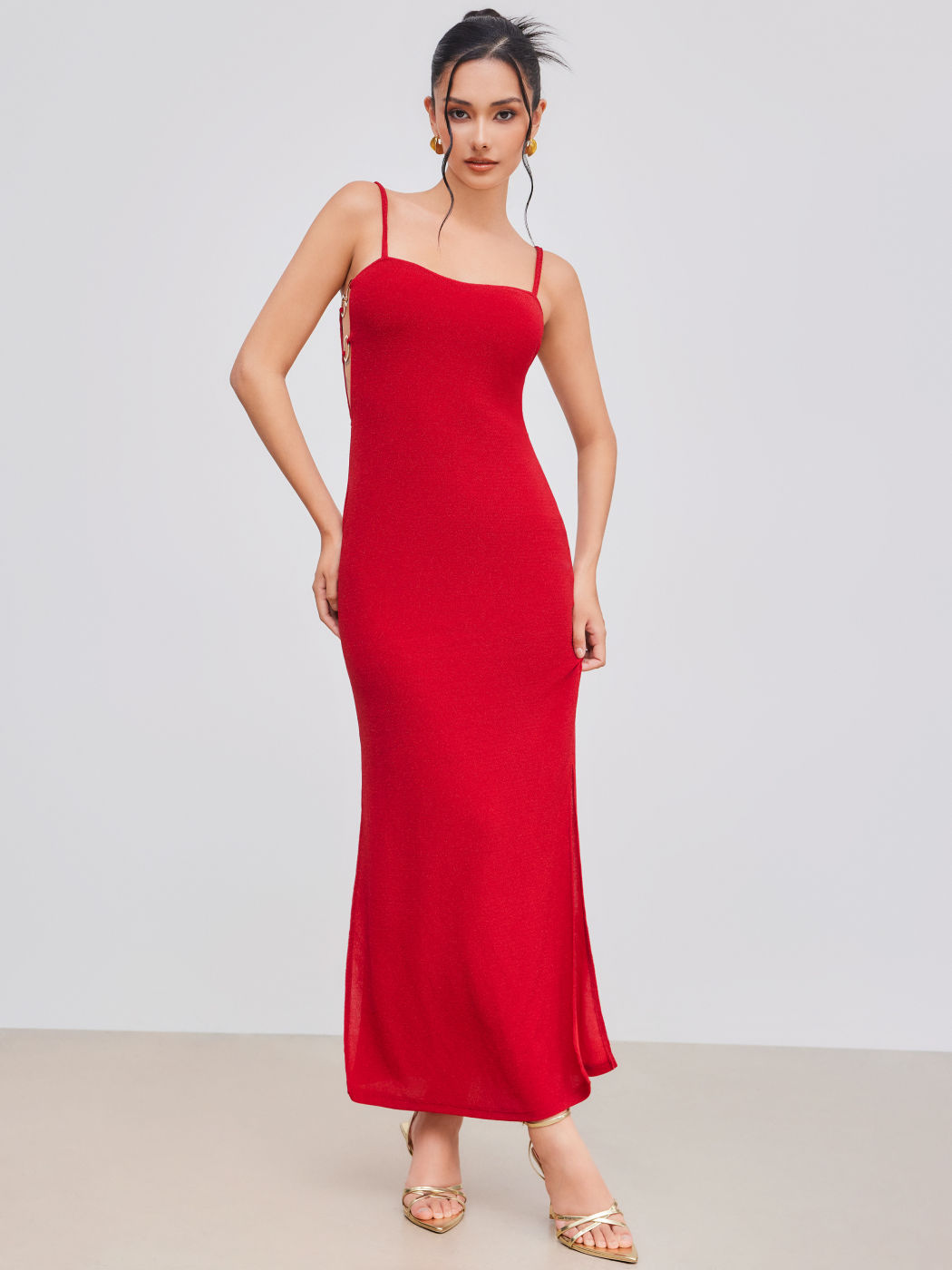 Scoop Neckline Solid Cut Out Split Maxi Dress