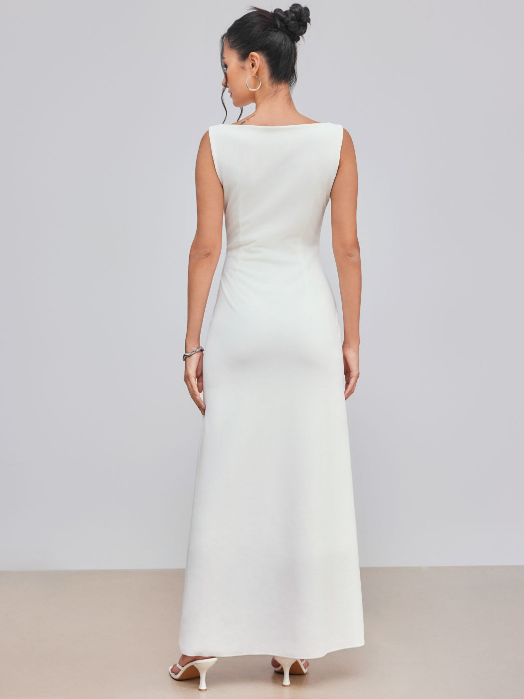 Boat Neck Solid Maxi Dress