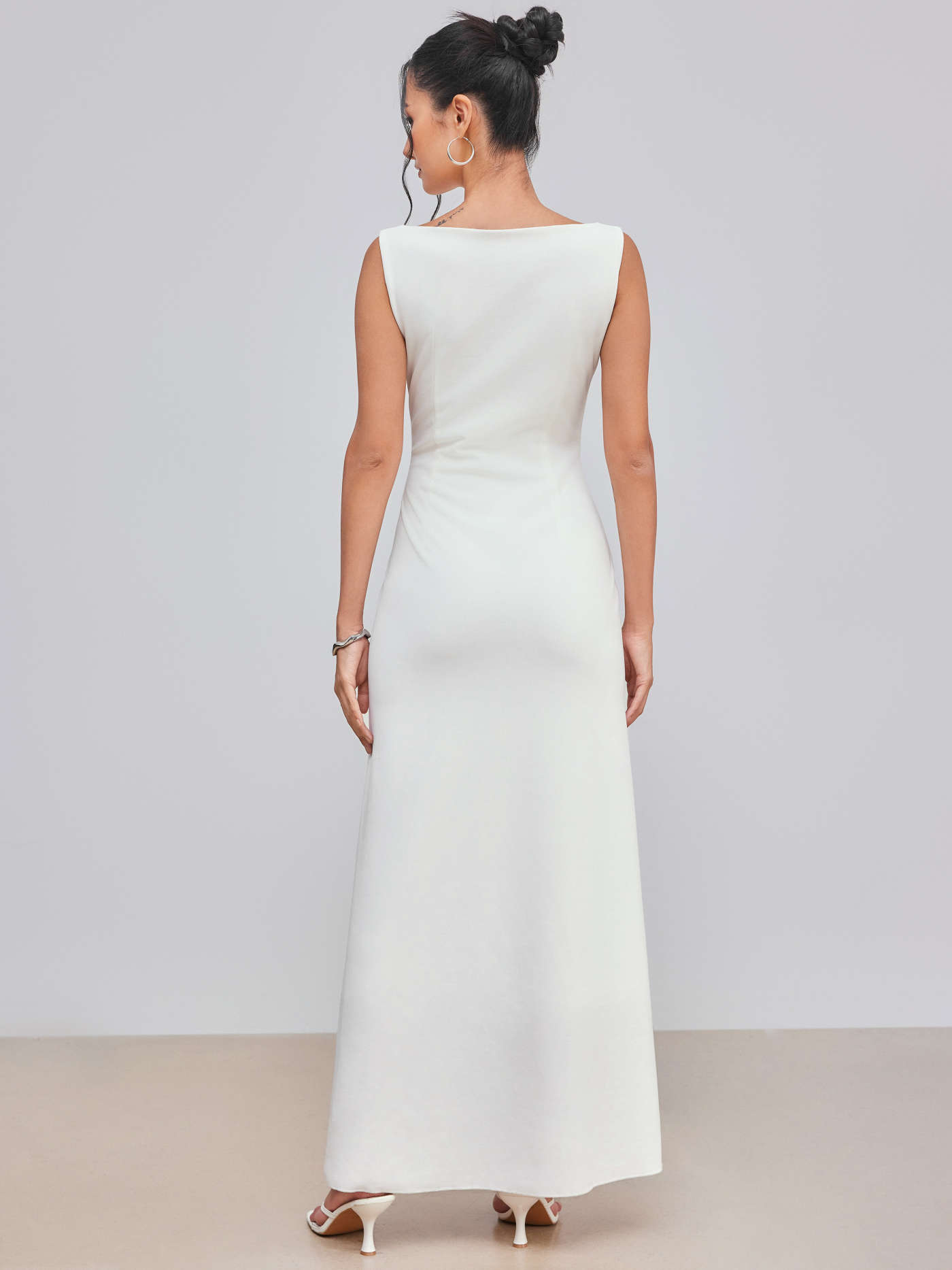 Boat Neck Solid Maxi Dress