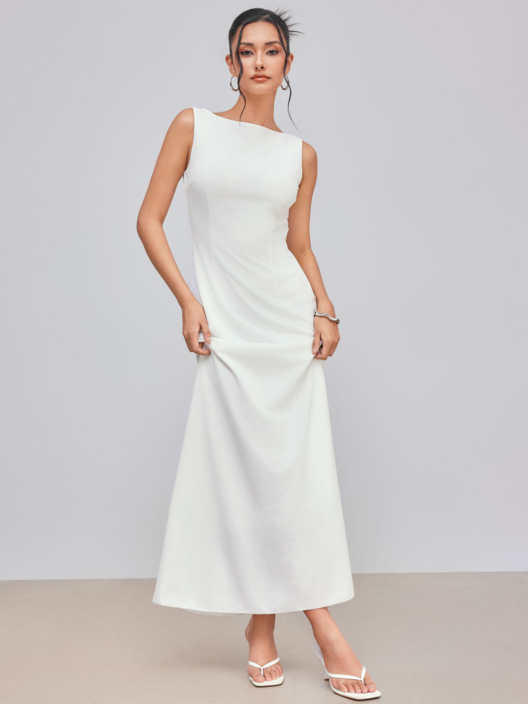 Boat Neck Solid Maxi Dress