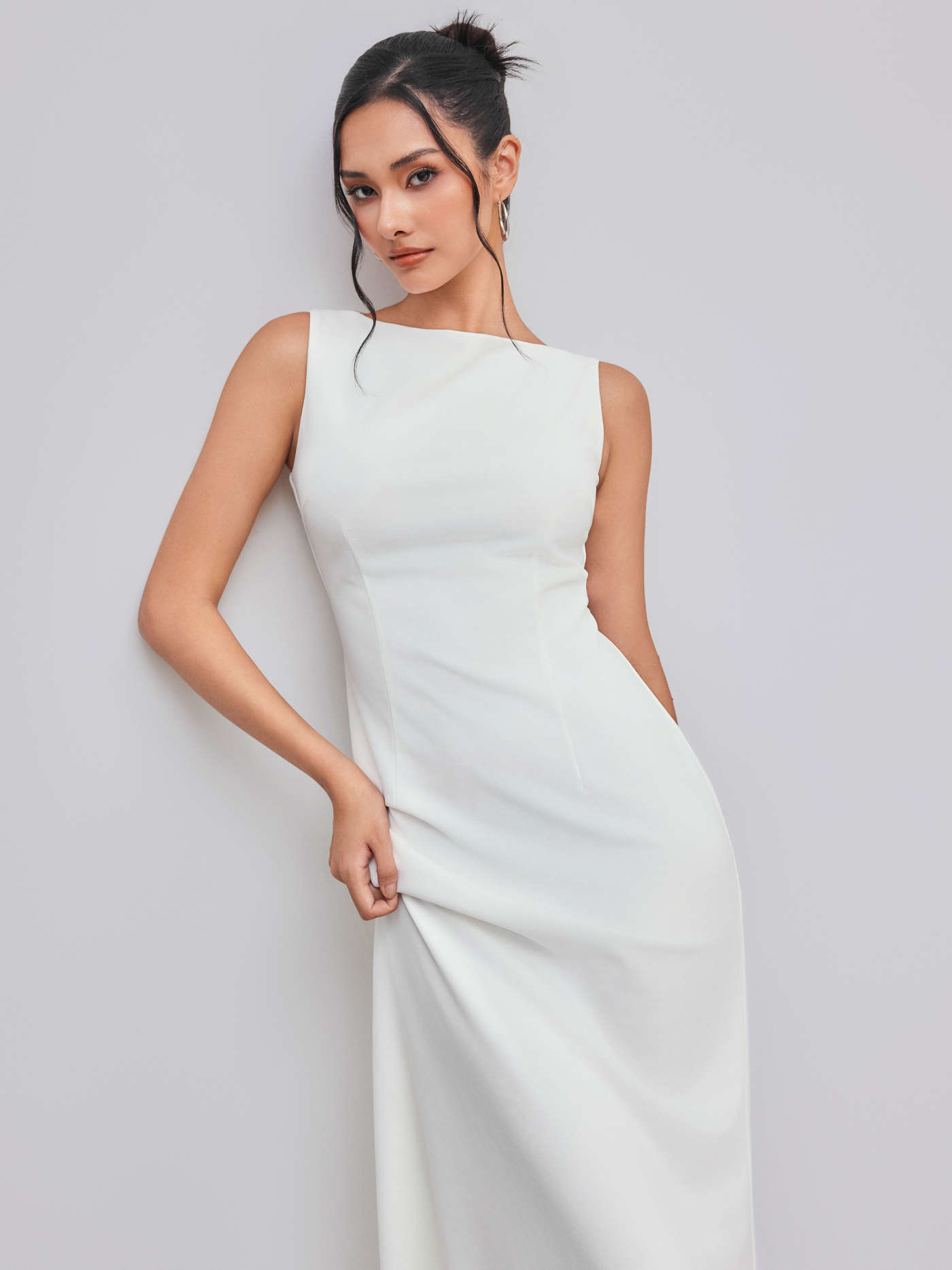 Boat Neck Solid Maxi Dress