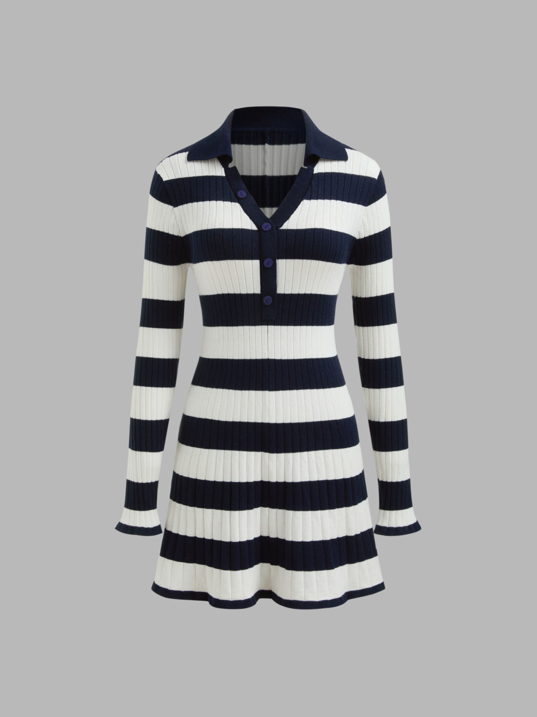 Gestreiftes Rüschiges Strick-Polo-Minikleid