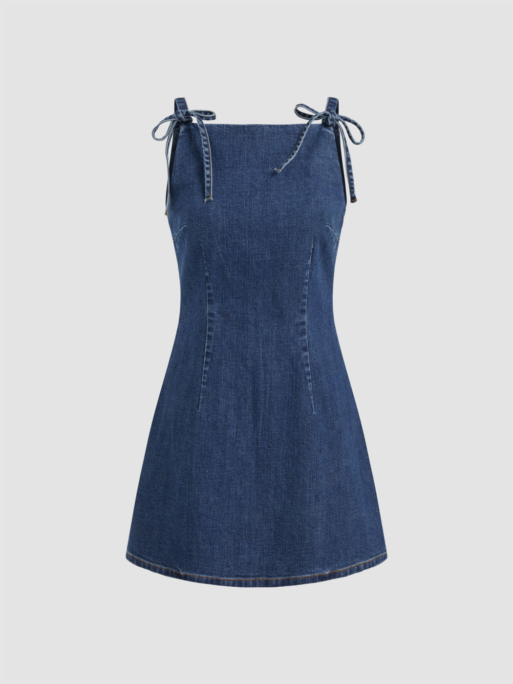 Stretch-Denim-Einfarbiges Reißverschluss-Knoten-Mini-Kleid