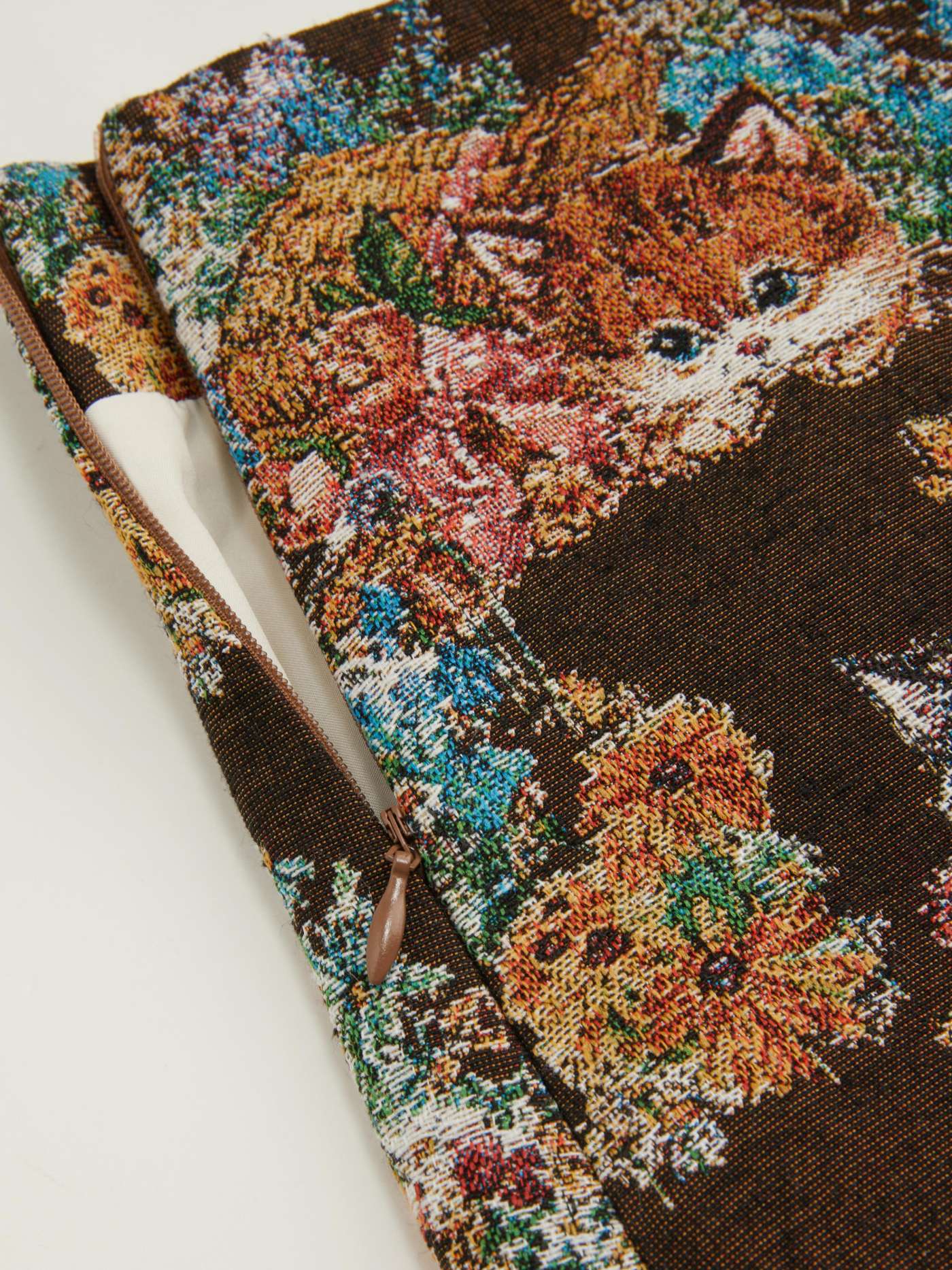 Jacquard Low Rise Floral Cat Graphic Mini Skirt