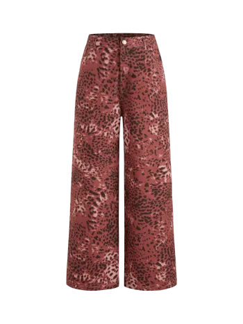 Jeans leopardati a gamba larga a vita media