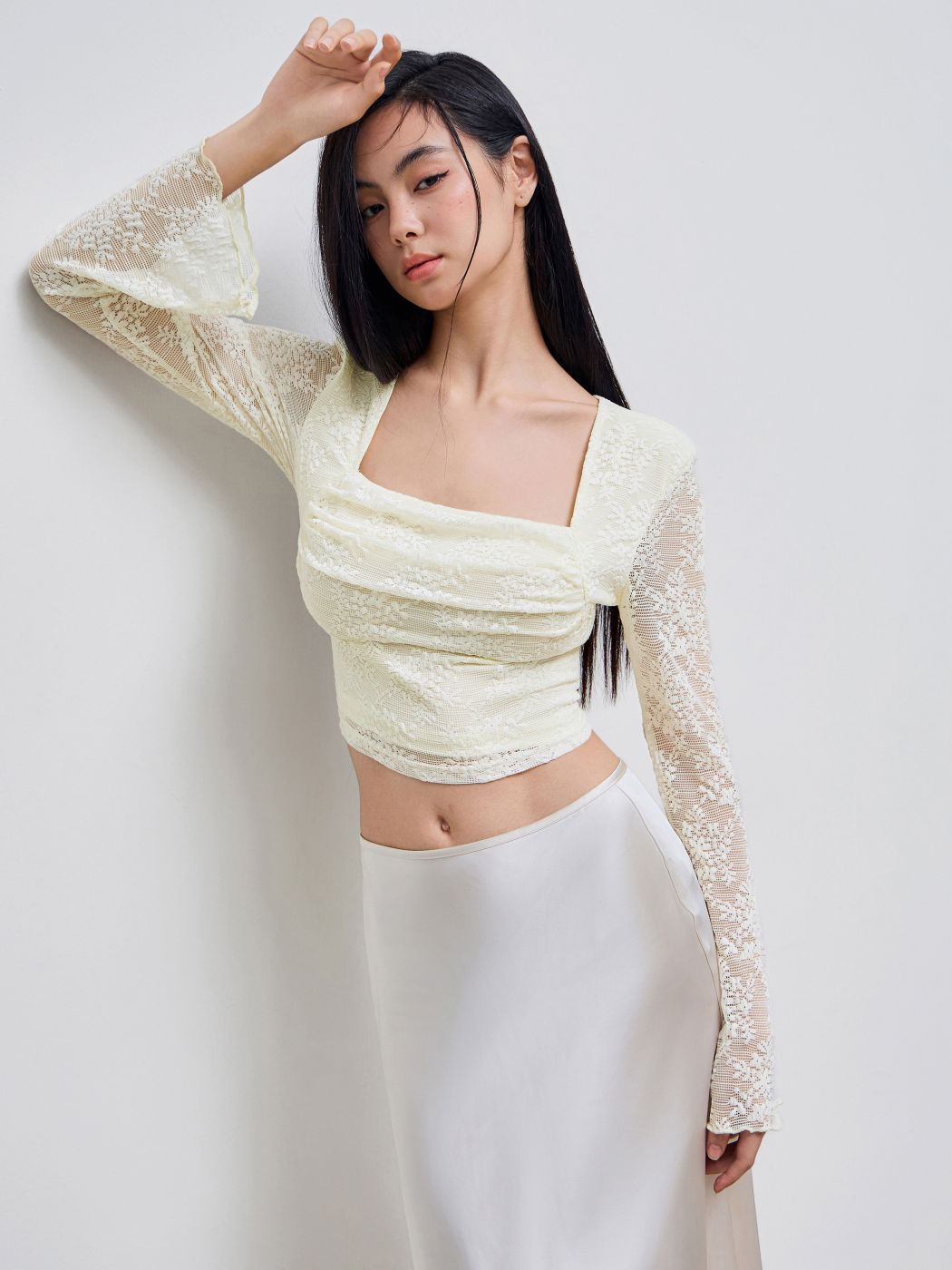 Lace Square Neck Floral Crop Top