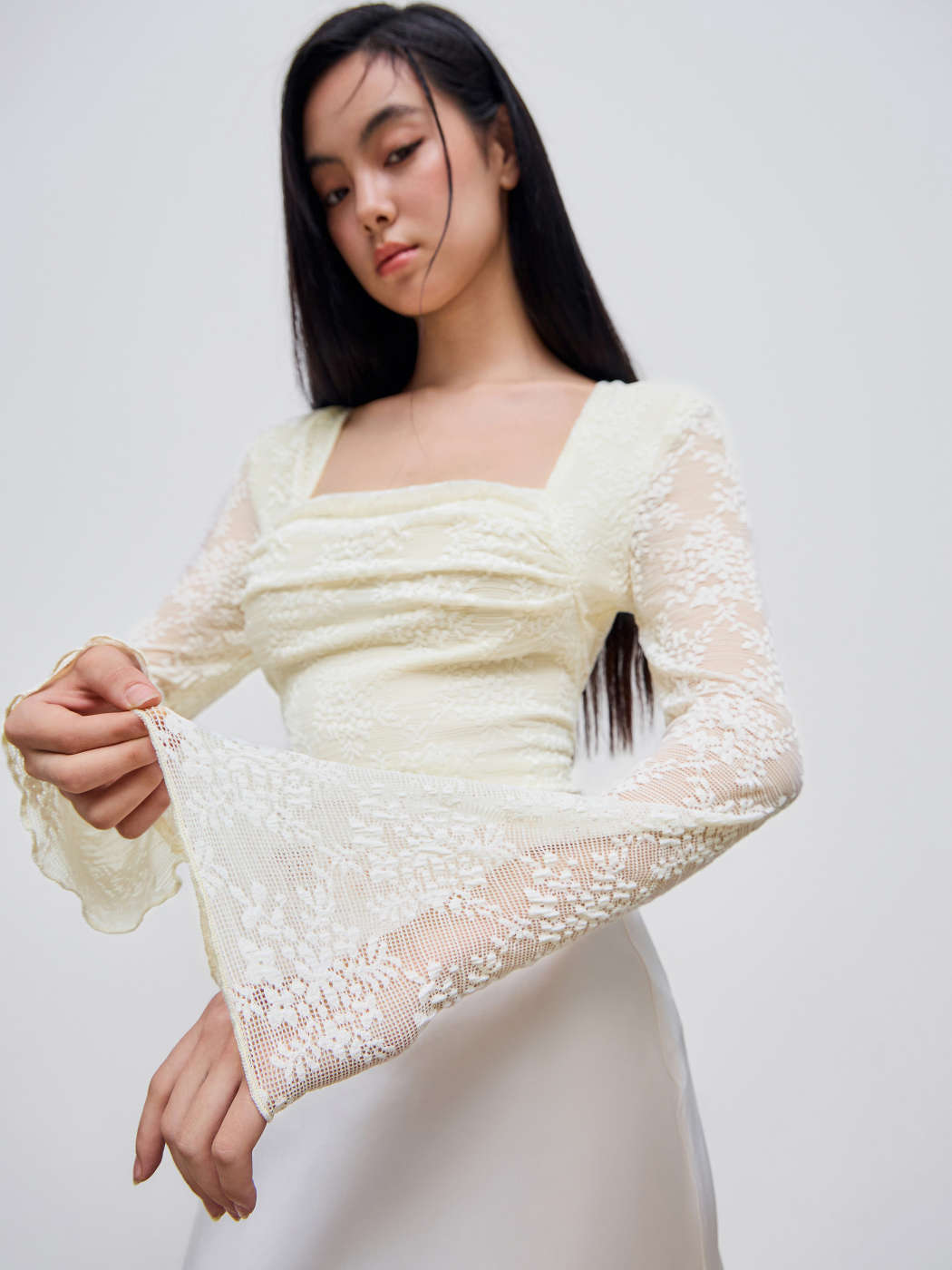 Lace Square Neck Floral Crop Top
