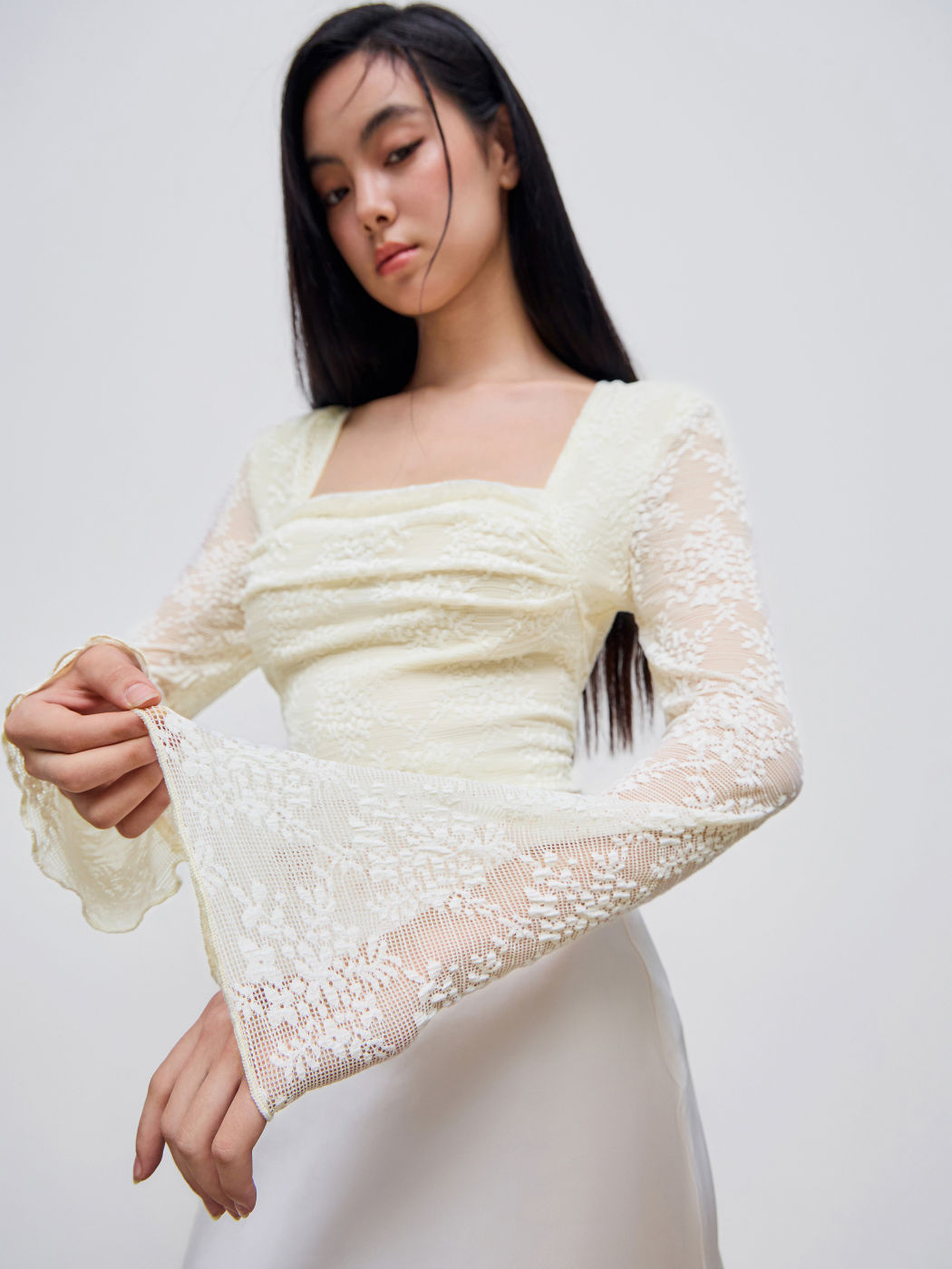 Lace Square Neck Floral Crop Top