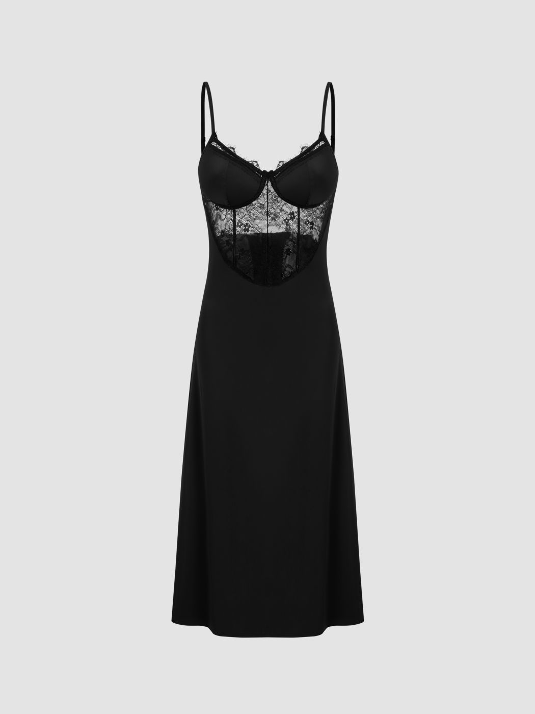 Satin V-neck Solid Lace Maxi Nightdress 