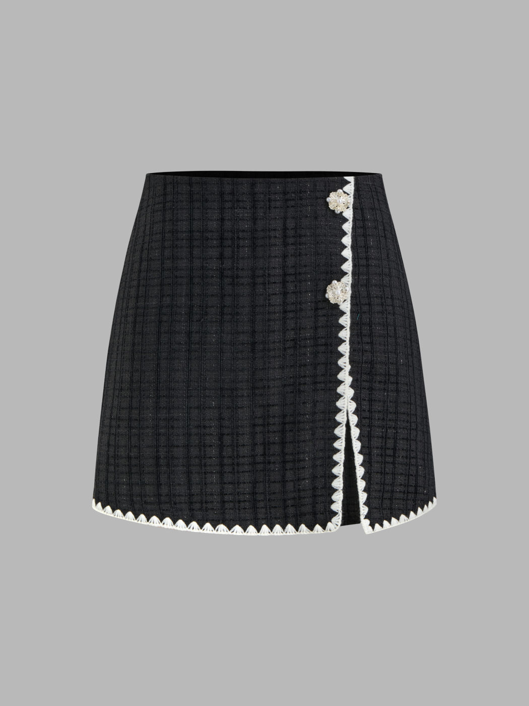 Tweed Mid Rise Solid Contrasting Binding Split Skort