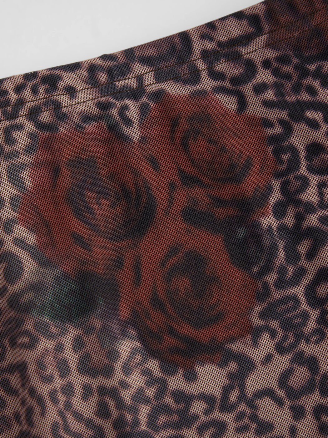 Mesh Mid Rise Rose Leopard Maxi Skirt