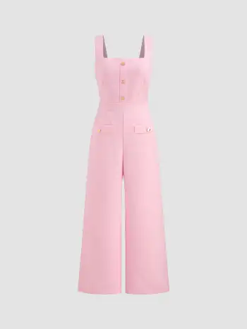 City Chic Denim Denim Leopard Pocket Buckle Up Wide Leg Oversized Jumpsuit For Daily Casual