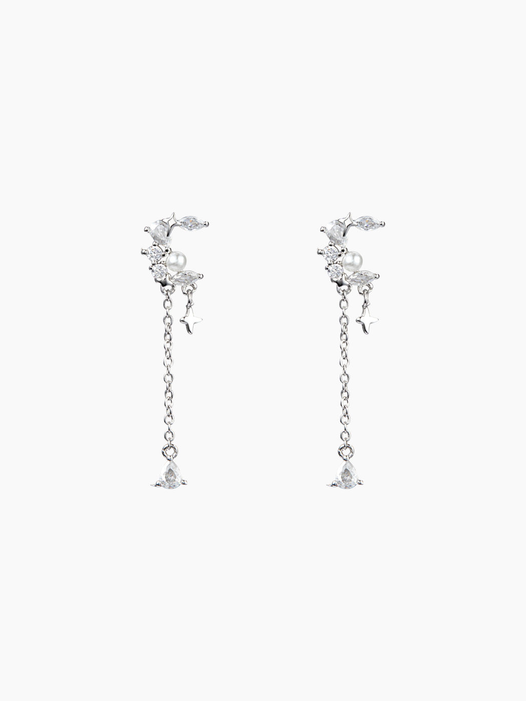 FAUX PEARL & RHINESTONE DECOR MOON DROP EARRINGS