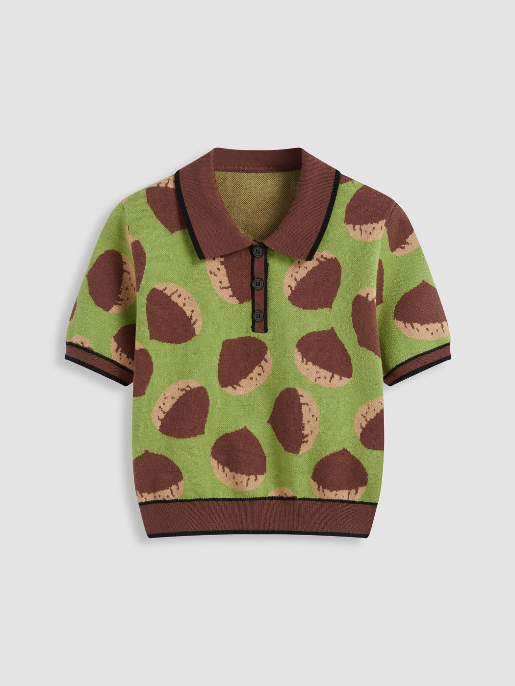 Knitted Polo Chestnut Short Sleeve Top