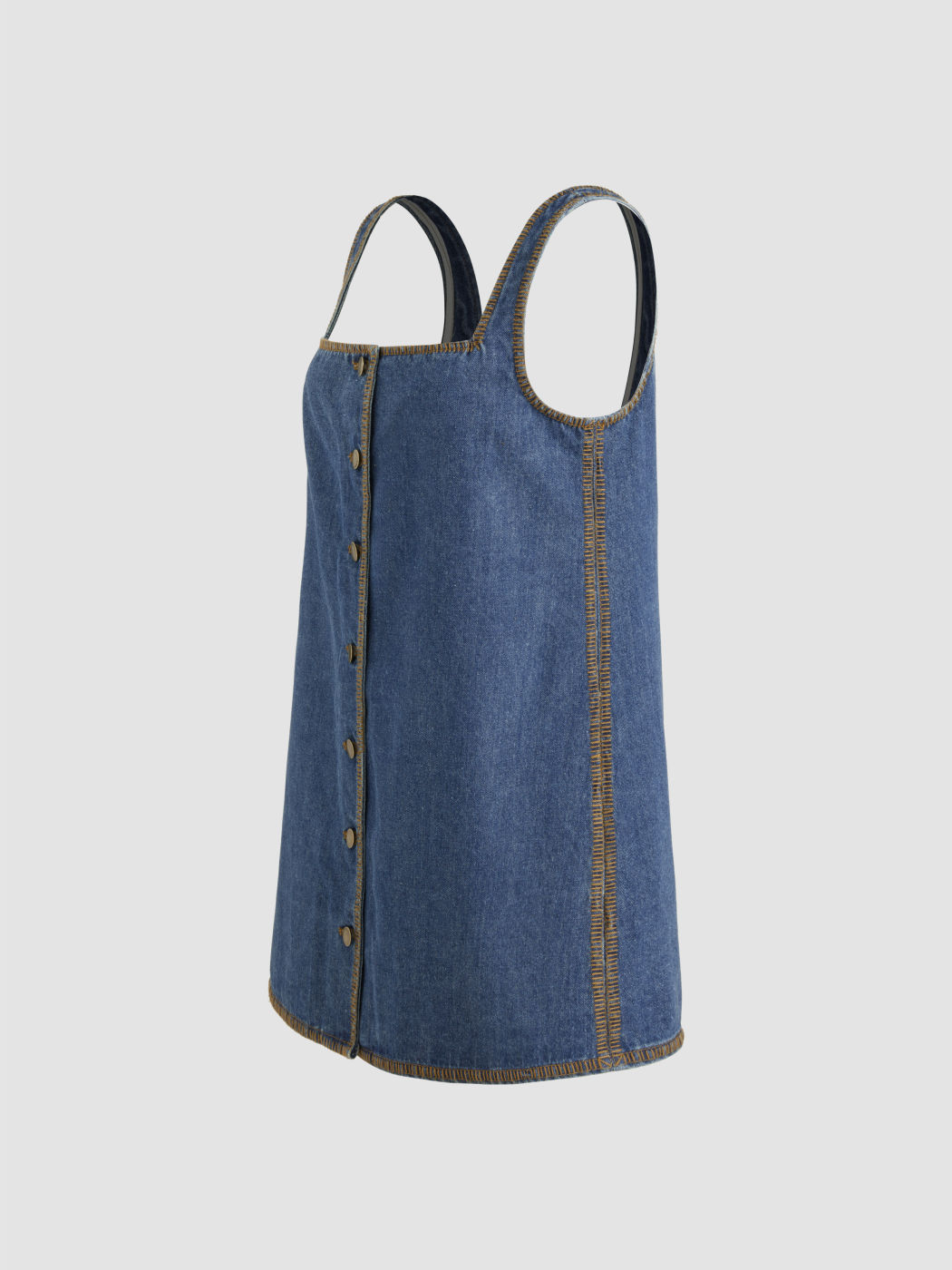 Denim Button Contrasting Stitch Pinafore Mini Dress