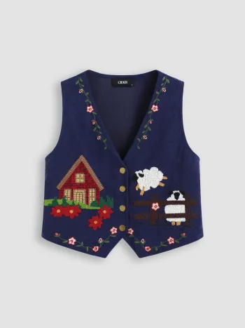 Gilet in velluto a coste con grafica patchwork