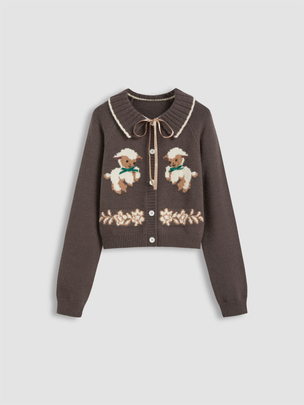 Knitted Collar Bowknot Sheep Cardigan