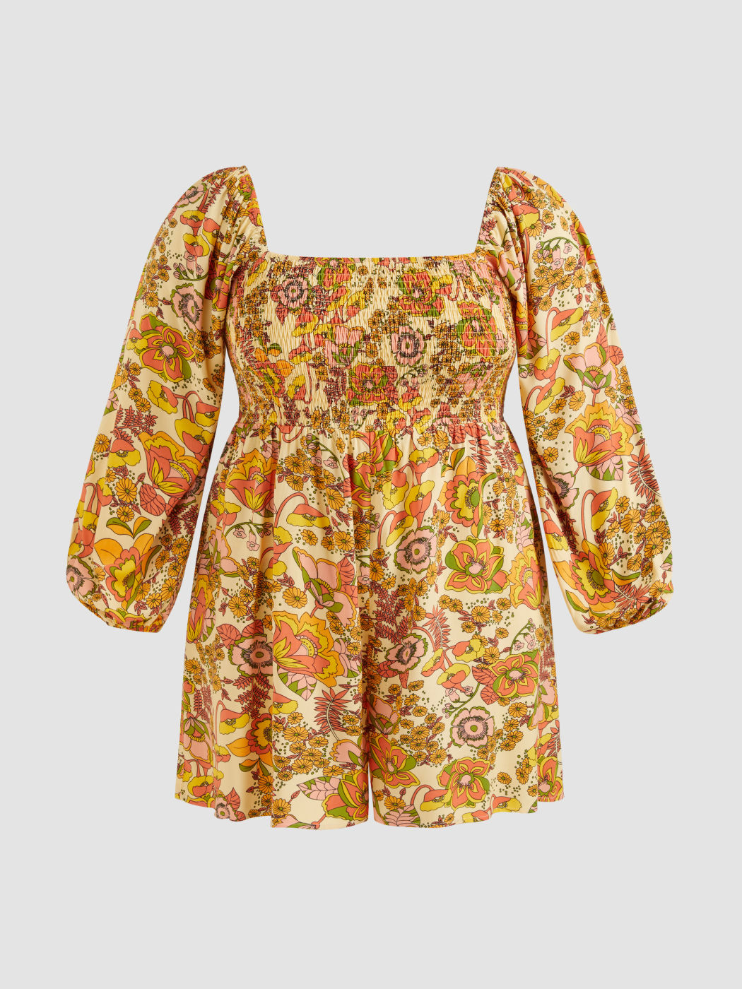 100% Cotton Square Neck Floral Shirred Romper Curve & Plus