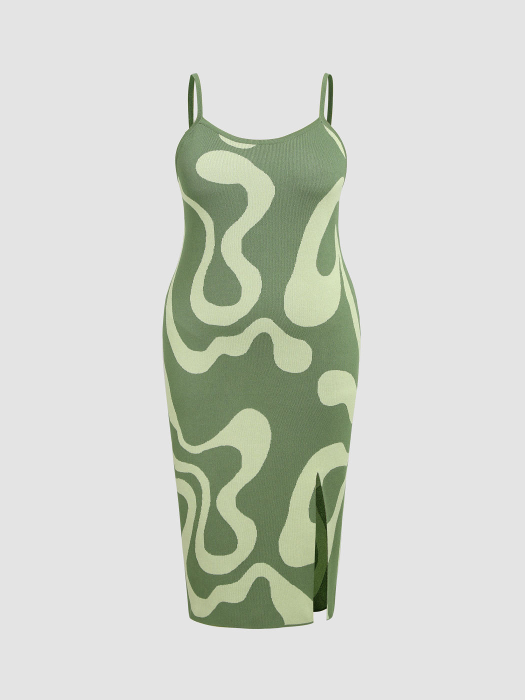 Knit Jersey U-neckline Contrasting Split Midi Dress Curve & Plus