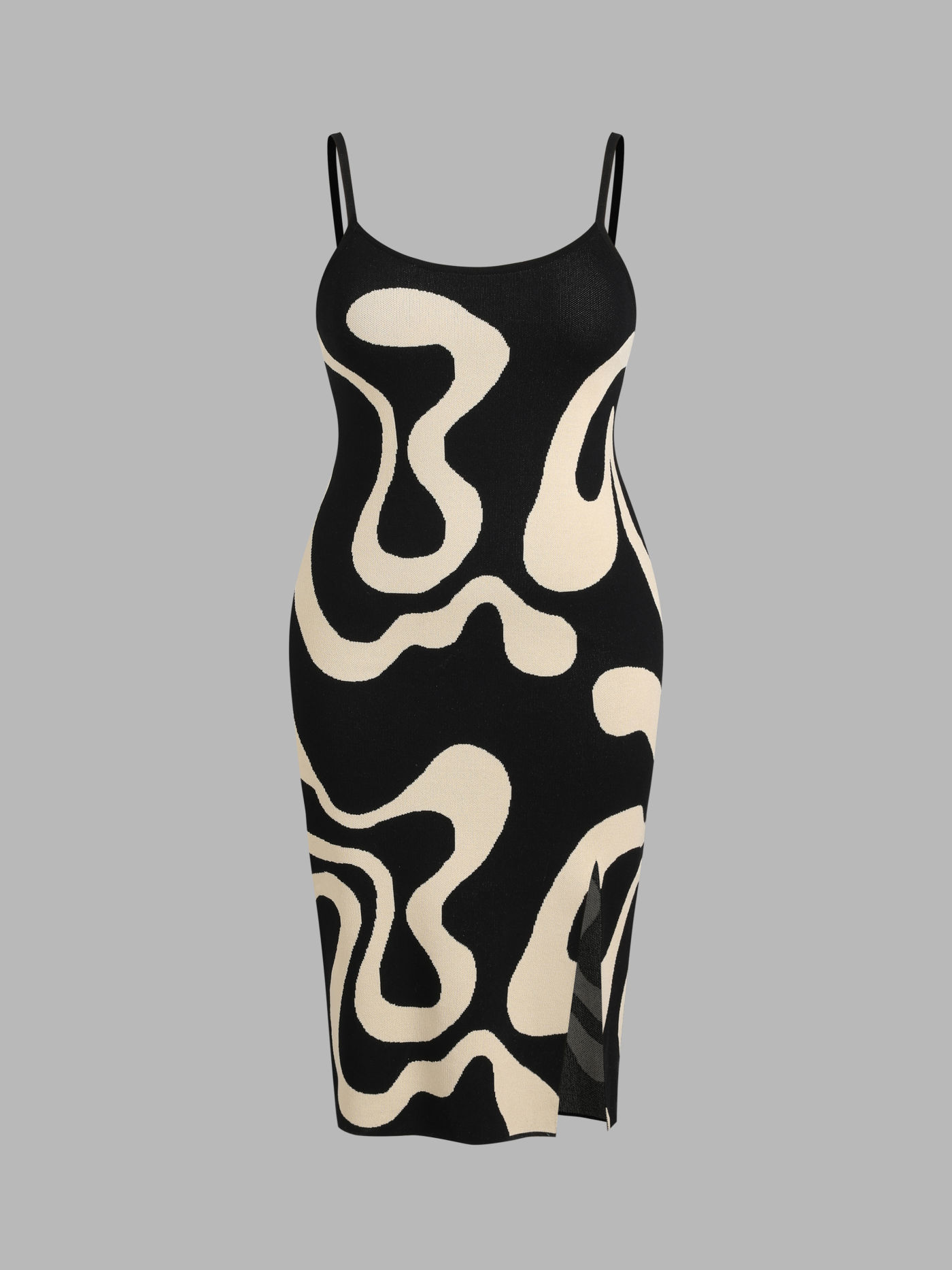 Knit Jersey U-neckline Contrasting Split Midi Dress Curve & Plus