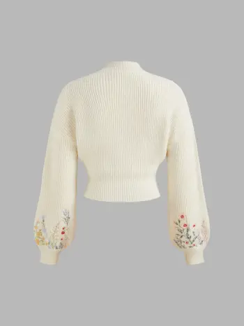 Crop Top in maglia a collo alto con ricamo floreale