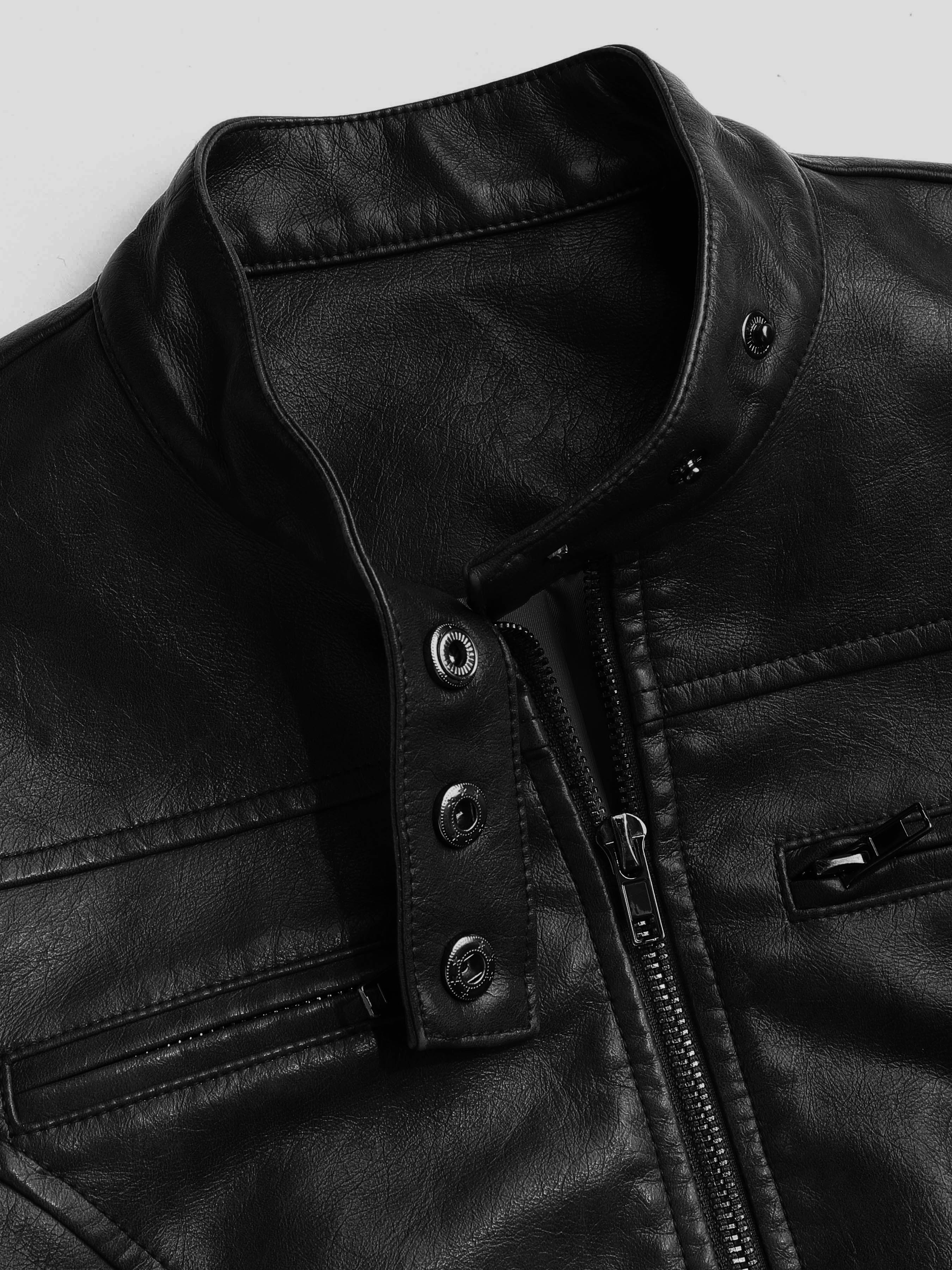 Western outfits Faux Leather Stand Collar Zipper Biker Jacket For Dagelijkse casual Buiten