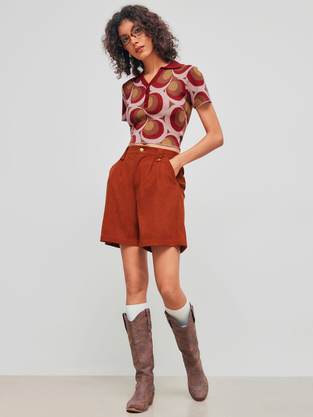 Corduroy Mid Rise Solid Pocket Shorts
