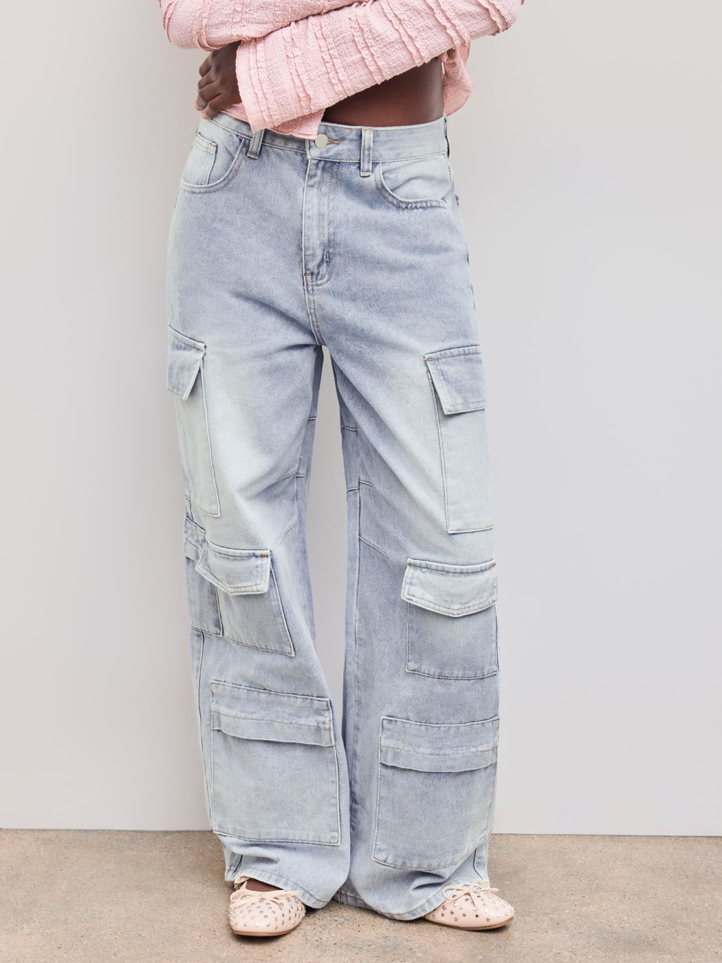 Cider Denim Mid Rise Solid Cargo Jeans