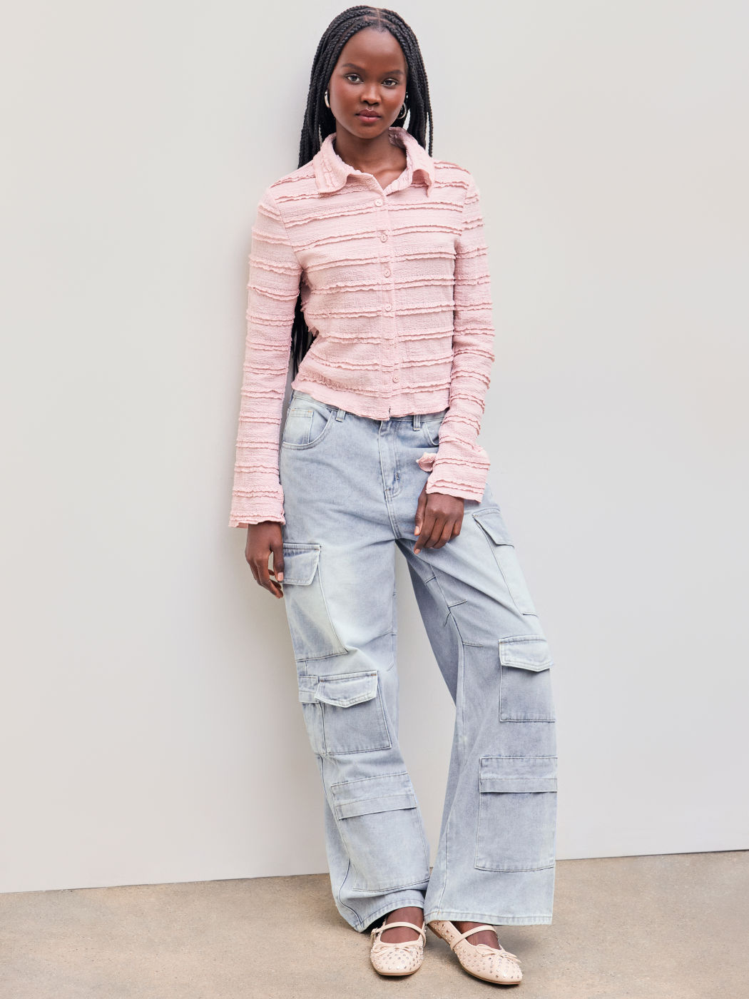 Cider Denim Mid Rise Solid Cargo Jeans