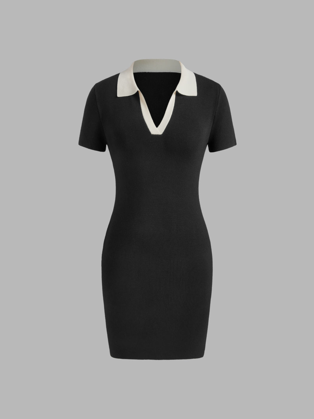 Knit Polo Solid Contrasting Binding Mini Dress