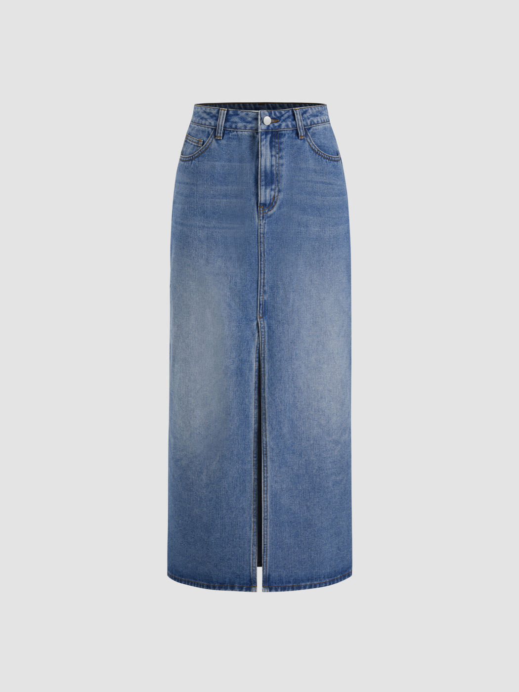Cider Denim Mid Rise Solid Pocket Split Maxi Skirt