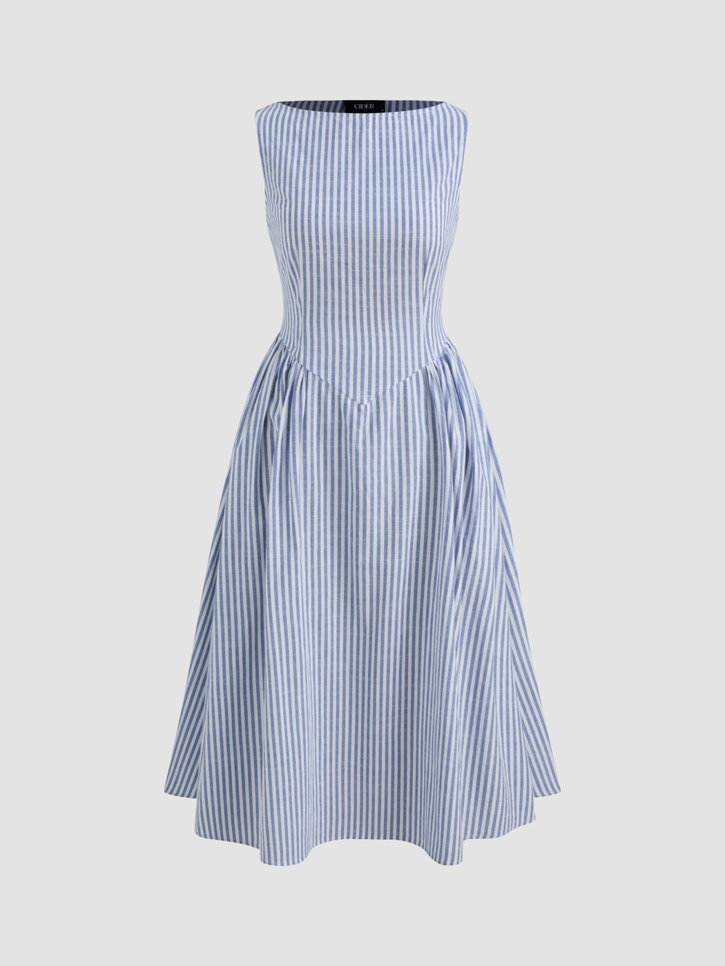 Cotton-blend Boat Neck Striped Ruffle Maxi Dress