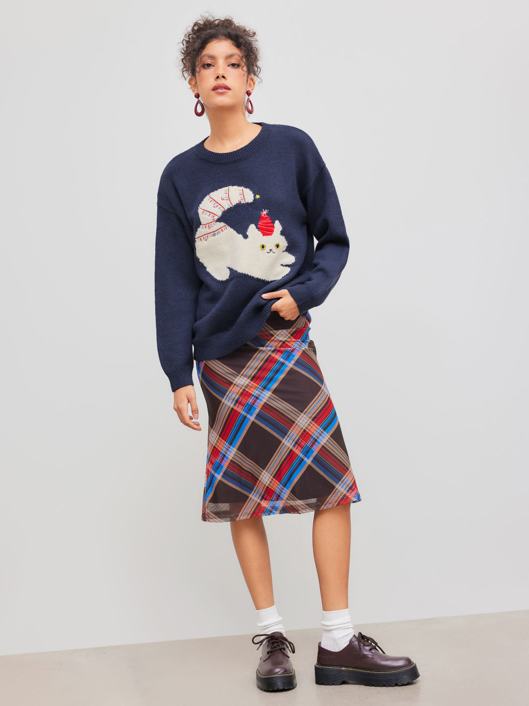 Katzenmotiv Oversize Strickpullover