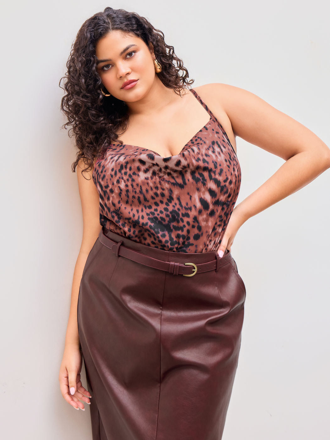 Leopardenmuster Cowl Neck Criss Cross Bluse Body Kurve & Plus