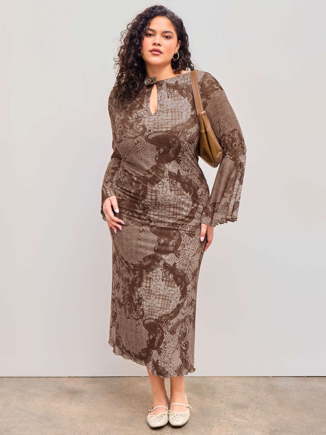 snake print cut out dress Cutout Dress Plus Snakeskin Dress Mesh Mesh Boat Neck Abstract Rosette Cut  Out Knotted Bell Sleeve