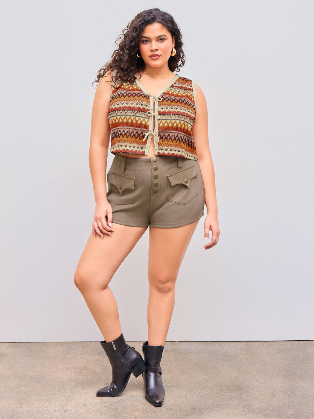 Mid Rise Solid Button Pocket Micro Shorts Curve & Plus