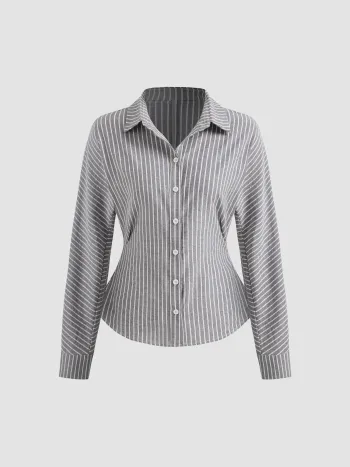Camicia a maniche lunghe con colletto a righe