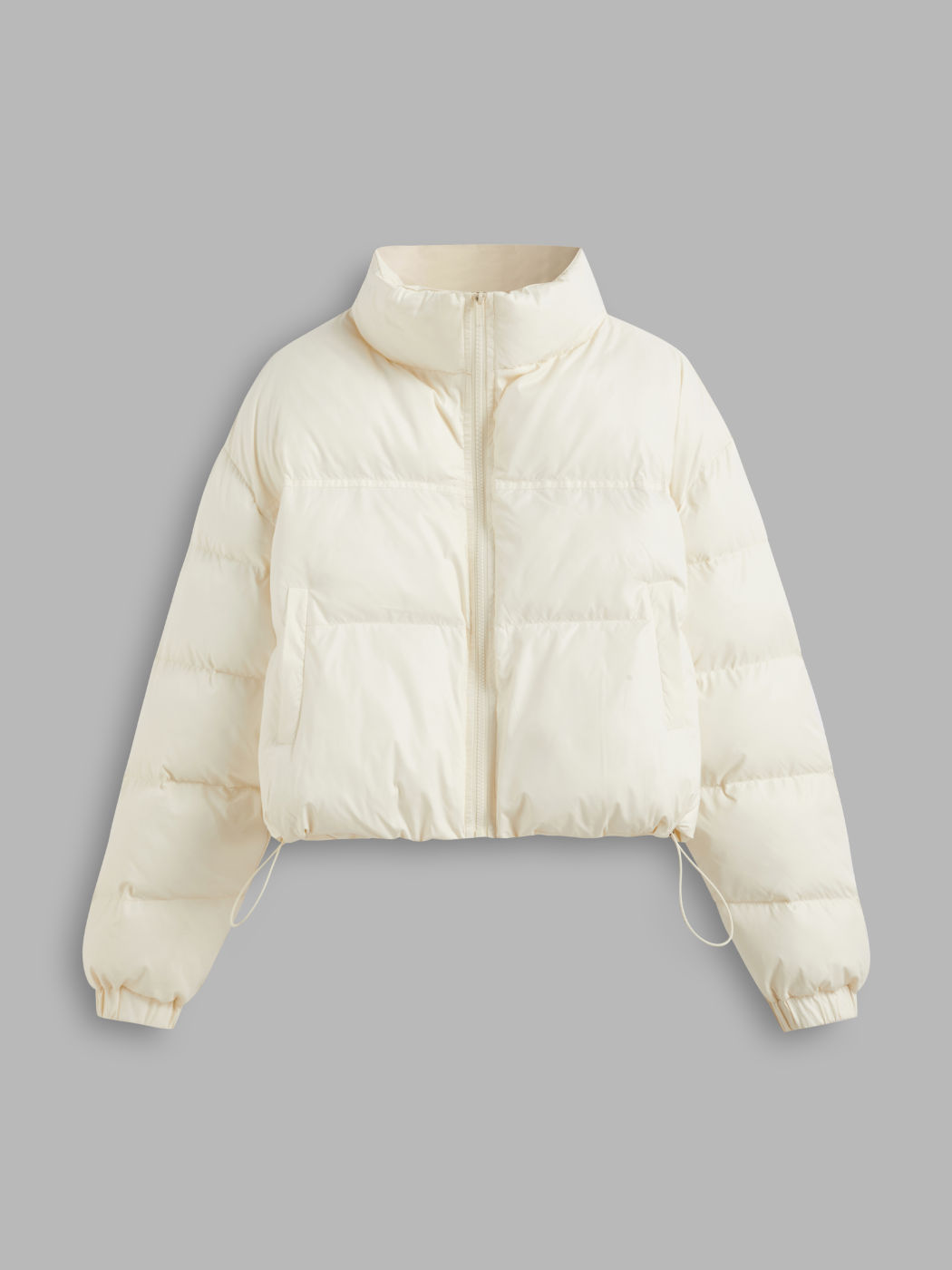 Stand Collar Solid Zipper Drawstring Pocket Puffer