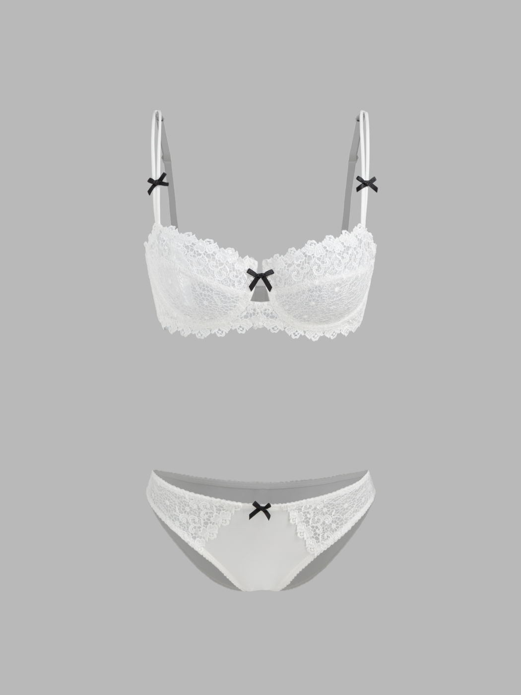 Lace Solid Bowknot Lingerie Set