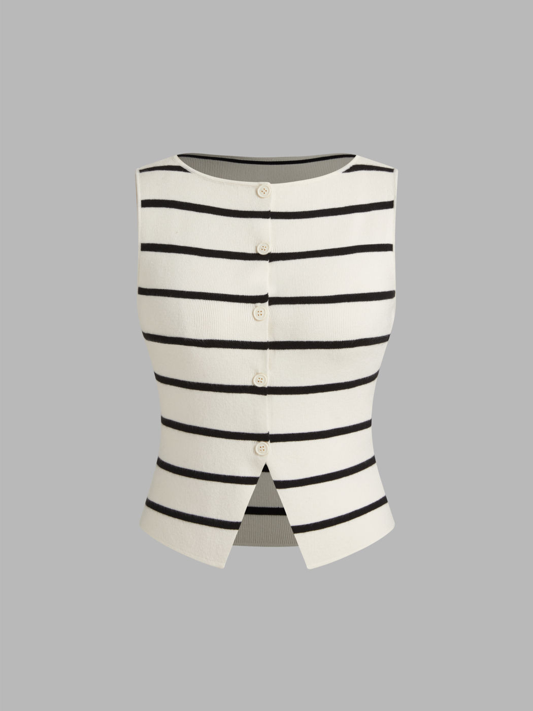 Knit Boat Neck Striped Button Split Vest