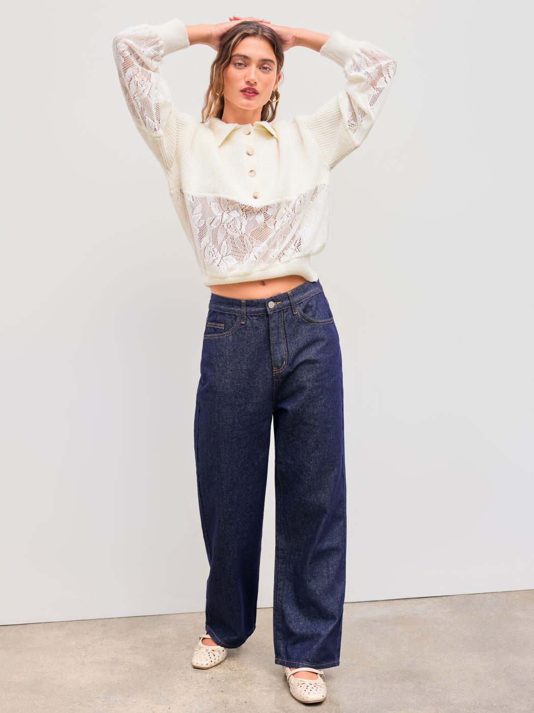 Honigfarbene Mid-Rise Jeans mit geraden Beinen und einfarbigem Design