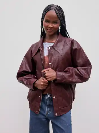Faux Leather Zipper Jacket