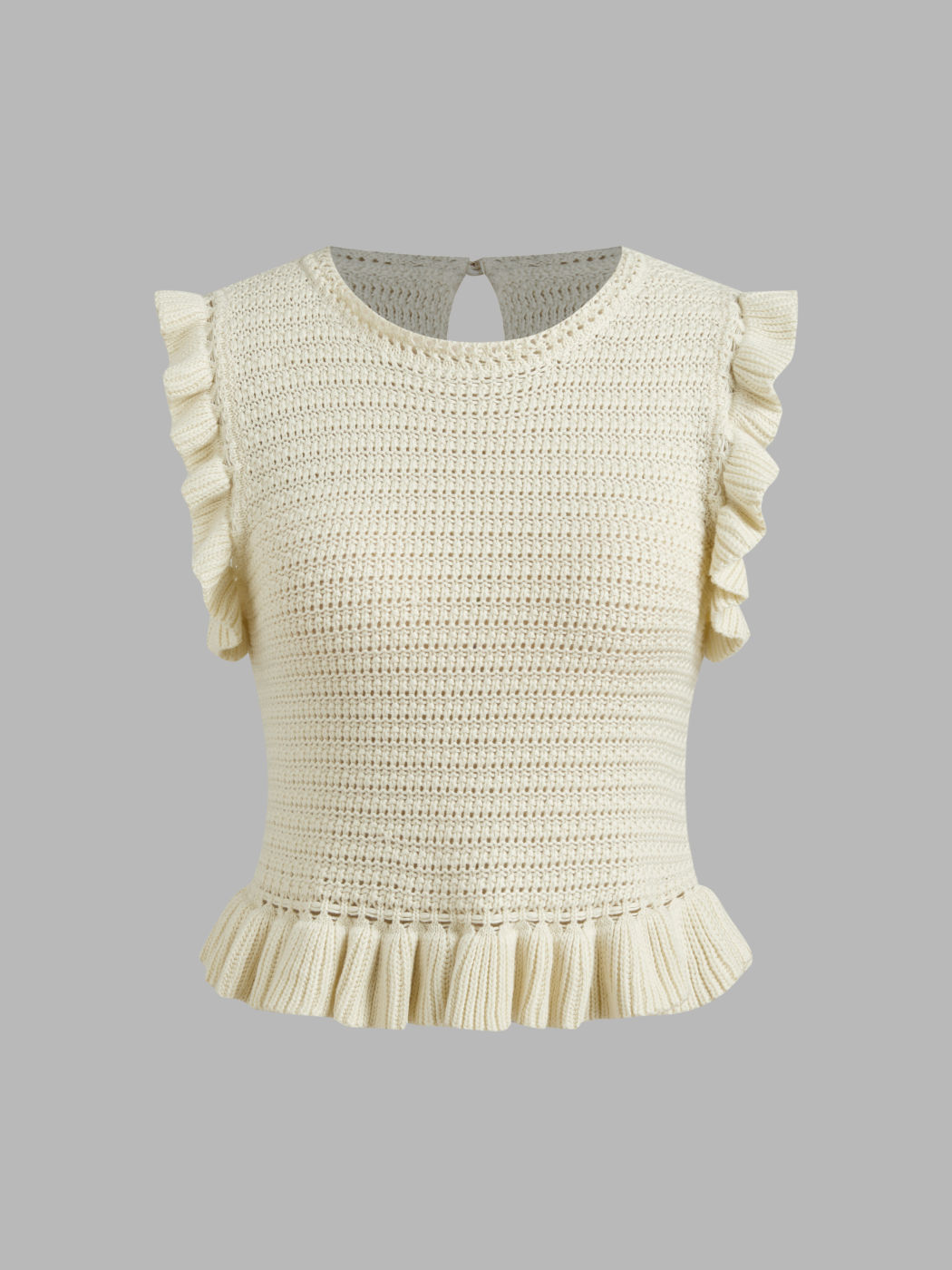 Knit Round Neckline Solid Ruffle Hem Cut Out Tank Top